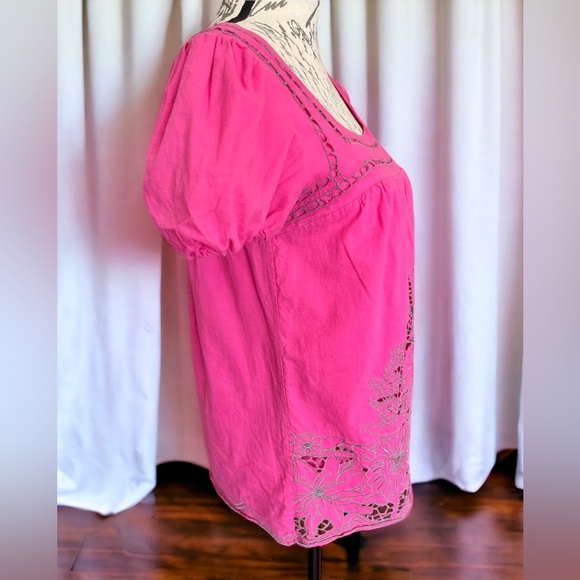 Hazel Vintage Bright Pink & Gray Embroidered Peasant blouse Extra Small XS GUC - Picture 2 of 16